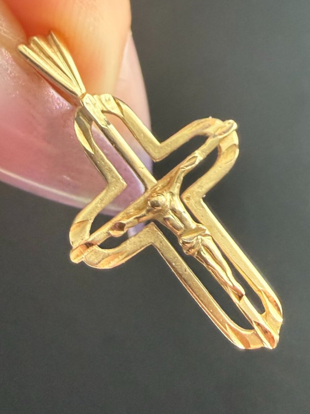 14K SOLID GOLD Religious Cross Pendant